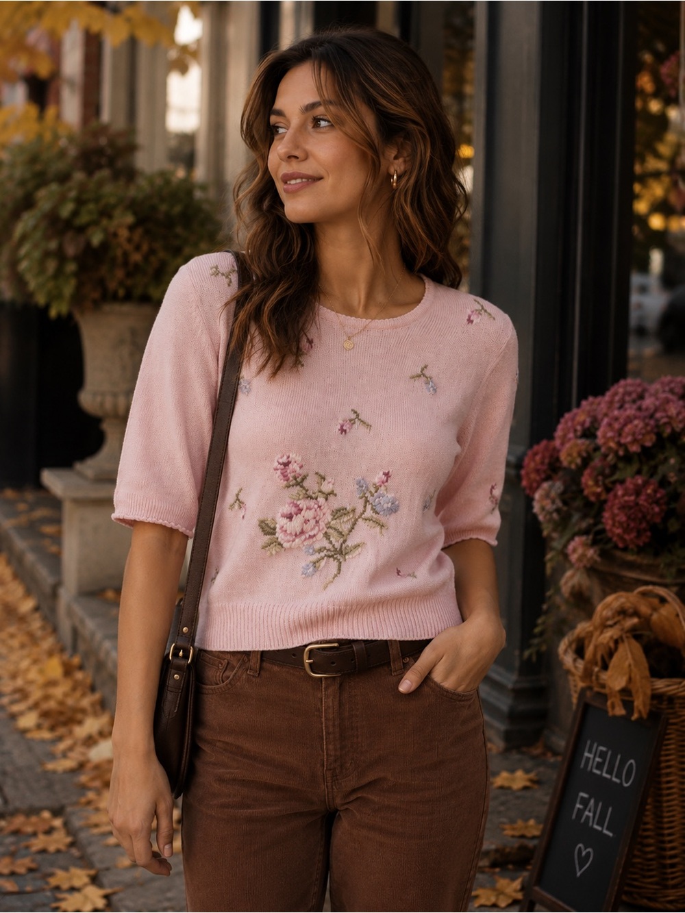 Vintage Evan Picone Light Pink Soft Knit Rose Embroidered Sweater Size Medium